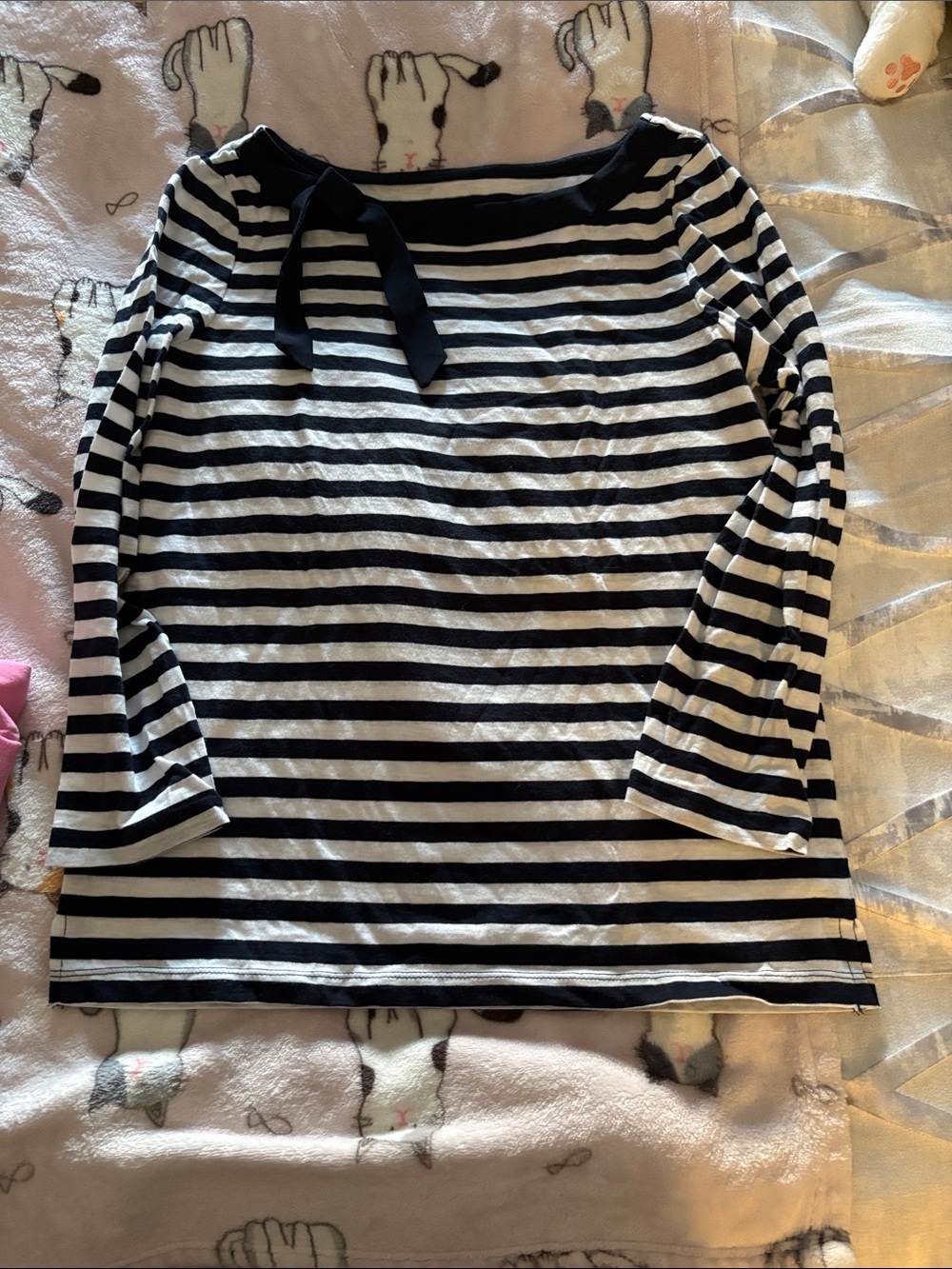 Navy & White Striped Boatneck Top with Neck Tie